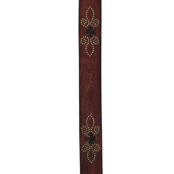 Fossil brown leather belt brass buckle studs size Large - Picture 6 of 9